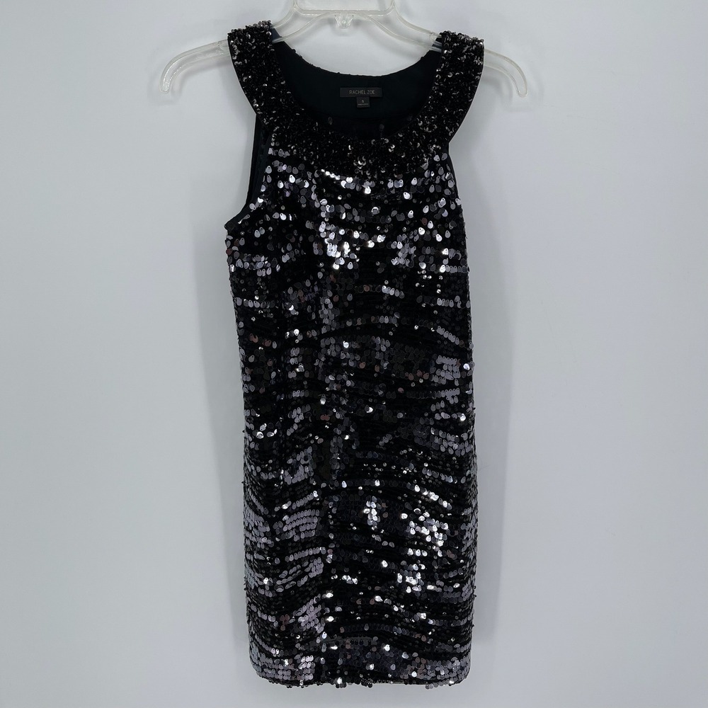 Rachel Zoe Women's Black Sequin Sleeveless Cocktail Party Mini Dress Size S‎